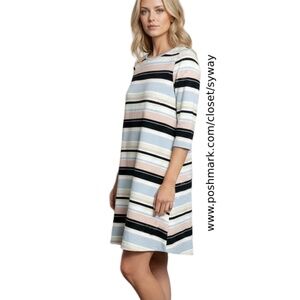 Danillo Boutique Stretch Pastel Striped Quarter Sleeve Dress